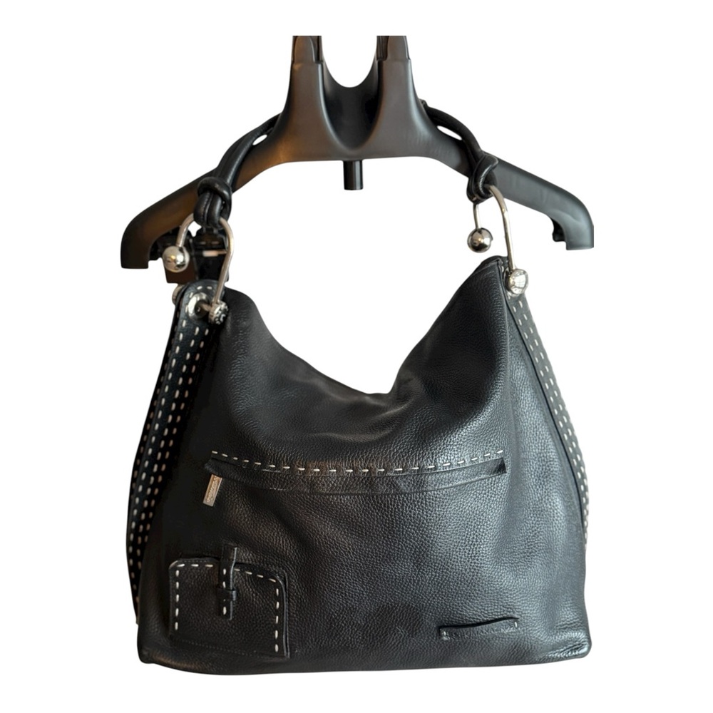 BCBGMaxAzria Genuine Leather Black Multipocket Handbag